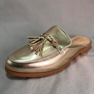 Yoki Fashion Jacey-04 Shiny Metallic Gold Mules Tassel Backless Loafers Slides 9